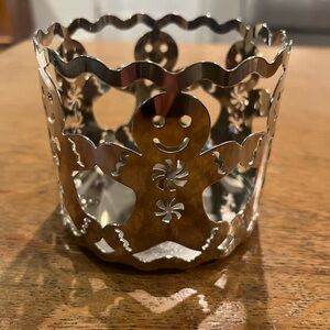Slatkin & Co Silver Metal Candle Holder Sleeve Gingerbread Holiday 3-Wick
